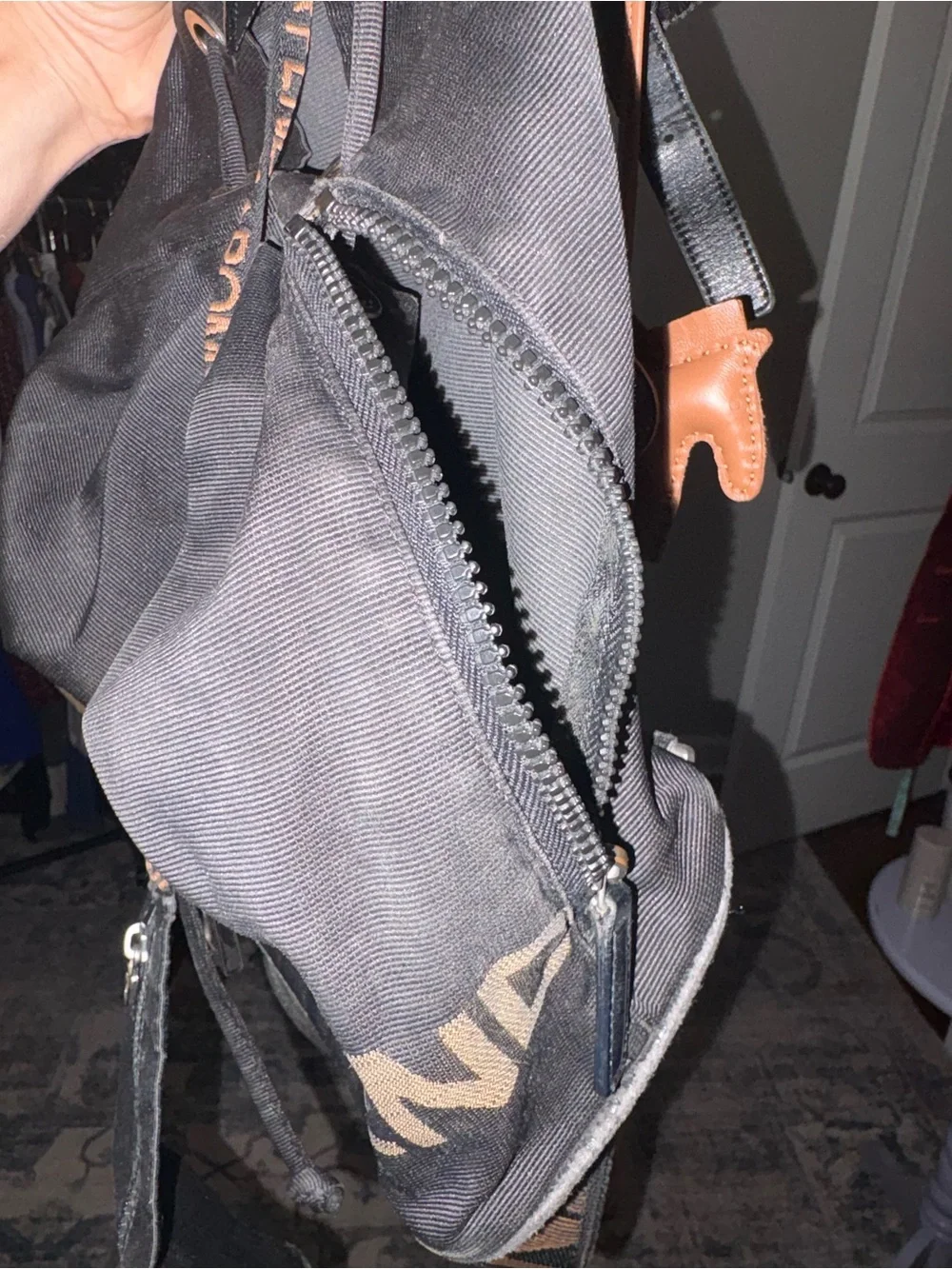 Fendi Black Nylon Logo Drawstring Backpack Vintage